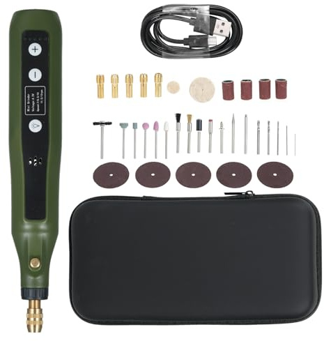 Mini Amoladora Eléctrica 4.2V, Kit de Herramienta Rotativa Inalámbrica con 72 Accesorios, 5 Velocidades Ajustables - Batería Recargable USB, Lijadora y Taladro Eléctrico para (34pcs)
