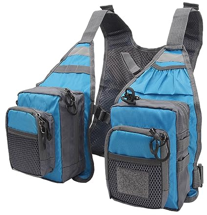 Hamwesh Fly Fishing Vest, Multi Pockets Lightweight Mesh Vest with Adjustable Straps for Men and Women, Breathable Fishing Gear for Trout Travel (Blue)