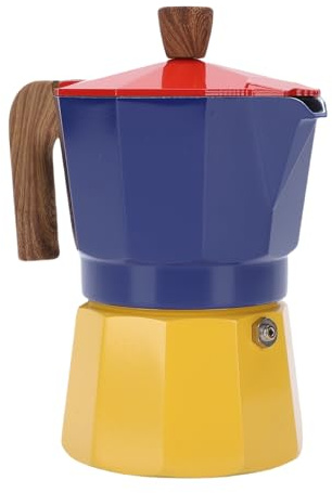 Ausla Italiana para Estufa, Olla de Moca, Aleación de Aluminio, Capacidad de 150 Ml, Máquina de café Expreso Clásica para Acampar en Casa y Preparar café Cubano (Rojo Azul y Amarillo)