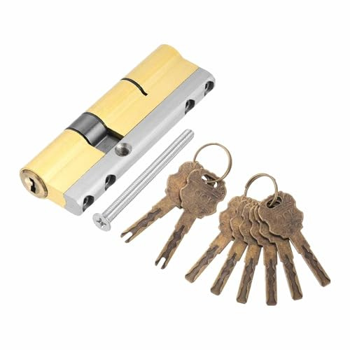 DEFANEX Solid Brass Lock Cylinder (90mm 32.5/57.5) - Double Lock Doors Lock Cylinder Replacement C Grade Anti-Theft with Mounting Screw and 8 Keys for Wooden and Aluminum Doors