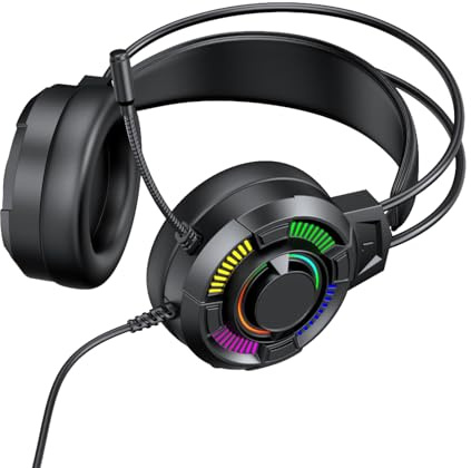 Yechiry Cuffie da Gioco Leggere, Cuffie Over-ear Cablate USB, con Driver da 50 Mm con Surround 7.1 e Illuminazione RGB