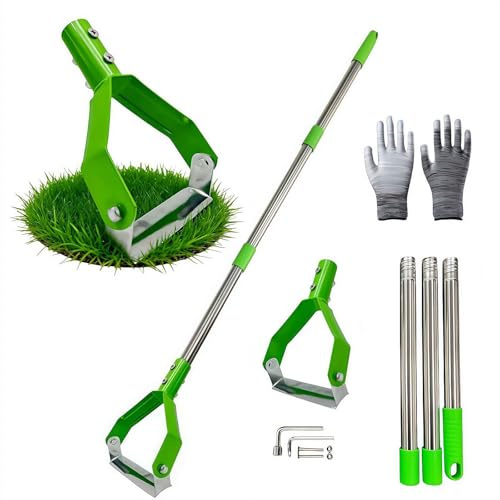 BaYuYPOO Azada de deshierbe ajustable 3 en 1: azada de hoja oscilante de 49 a 64 pulgadas con agarre ergonómico, cabeza de acero de 2.1 pulgadas, poste multisegmento, incluye guantes de jardinería y