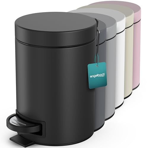 Engelbach® Mülleimer Bad Schwarz 3L - Mit Pedal bedienbarer Kosmetikeimer | Dicht schließender Deckel inkl. herausnehmbarem Inneneimer - Hochwertiger Stahl Tretmülleimer