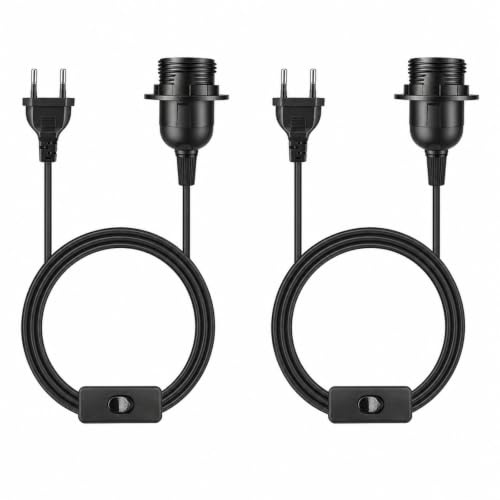 Douilles E27 avec Câble 3,5 m Douille Ampoule E27 avec Interrupteur | Douille E27 avec prise, Supports de Lampe Noirs avec Bague de Fixation pour Abat-jour, Max. 60 W