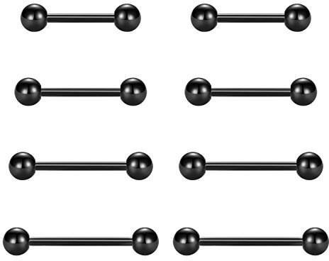 VCMART Nipple Rings Tongue Rings Stainless Steel Straight 14G Barbells Piercing Jewelry Black 12mm,14mm,16mm,18mm