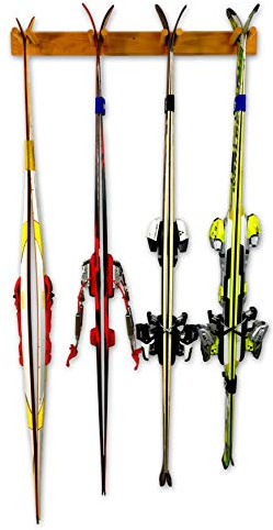 StoreYourBoard Holz-Ski-Wandhalter, 4 Paar Ski-Aufbewahrung, Heim- und Garagen-Montagesystem (Natürlich)