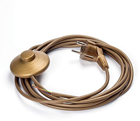 ORION LIGHTSTYLE Netzkabel 3m Schuko-Stecker an offenes Ende m. Schnurschalter Fußtretschalter Zwischenschalter Kabel Schalter Anschluss (Gold)