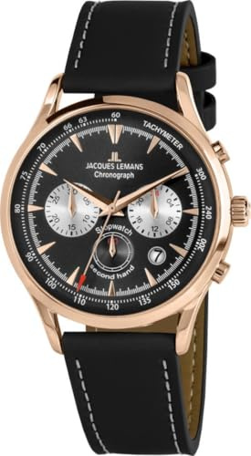 Jacques Lemans Herren-Uhren Analog Quarz One Size Schwarz 32017055