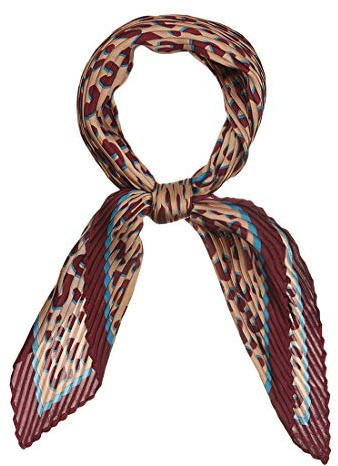 sourcing map Bufanda Plisada Con Estampado De Leopardo Cuello Pañuelo Para Mujer Dama Rojo Vino 98x45cm / 38.58x17.72 (L * W)