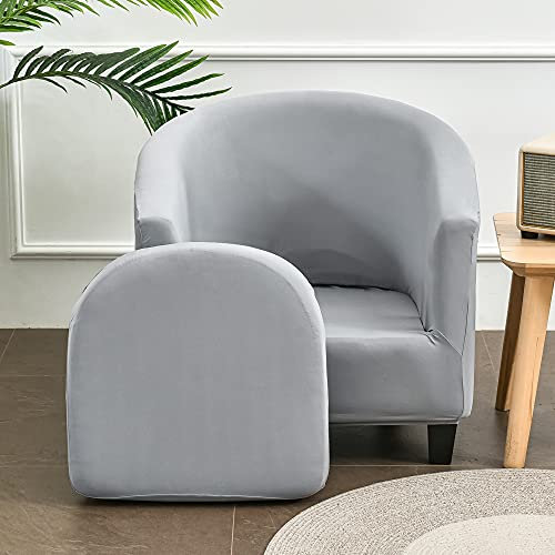 Highdi 2 Stück Einfarbig Sesselschoner Sesselüberwurf mit Elastisch Stretch Husse, Club Chair Schonbezug Sofabezug mit hoher Dehnung Sessel für Clubsessel Loungesessel Cocktailsessel (Hellgrau)