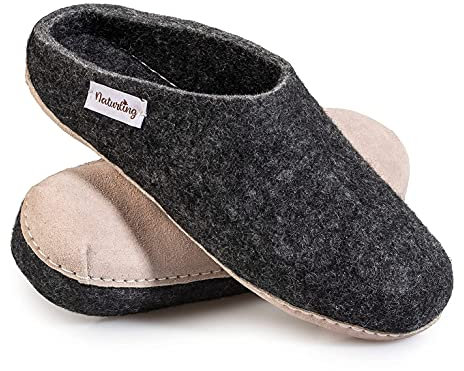 naturling Herren Hausschuhe - bequeme Filz Pantoffeln - echte Ledersohle Anthrazit 43 (Anthrazit, 43 EU, numeric_43)