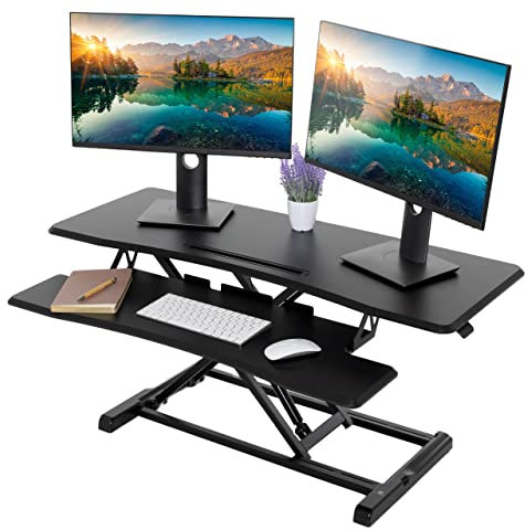TechOrbits Stehtisch-Konverter – 106 cm (42 Zoll) MDF-Holz, verstellbare Höhe zum Aufstellen des Schreibtischs für Zuhause – Computer, Laptop & Dual-Monitor-Workstation – Schwarz