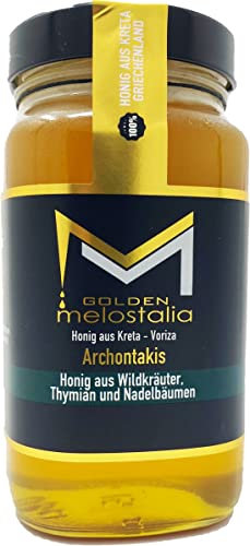 800g Glas Wildkräuterhonig Golden Melostalia Archontakis aus Kreta Griechenland