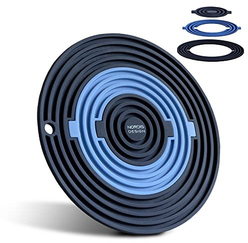 NORDIS DESIGN Silikon Topfuntersetzer 3er Set, hitzebeständig bis 230°C., extra flach, Anti-rutsch & spülmaschinenfest, dreiteilige Topflappen rund 20 x 20 cm für Küche & Camping