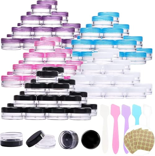 Lot de 100 boîtes à cosmétiques transparentes vides avec couvercle de 3 g, pots ronds de voyage sans BPA, pots de cosmétiques étanches, conteneurs rechargeables pour maquillage, multicolore, S