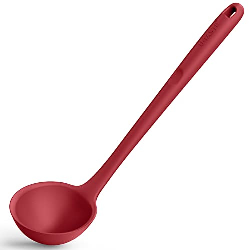 13 inch Silicone Soup Ladle: U-Taste 600ºF Heat Resistant 4 oz Large Non-stick Seamless Rubber Kitchen Deep Serving Spoon with Non Slip Solid Long Handle for Cooking Sauce/Stews/Gravies/Chili (Red)
