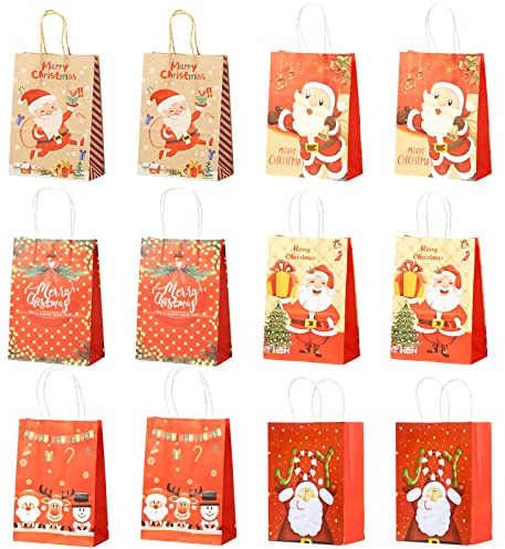 Geschenktüten Weihnachten - 12 Stück Papiertüten, Geschenktaschen, Weihnachtsbeutel und Geschenkverpackung
