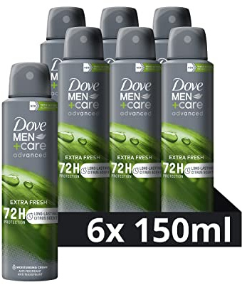 Dove Men+Care Advanced Extra Fresh Antiperspirant Deodorant Spray, ger upp till 72 timmars svettskydd – 6 x 150 ml – ekonomipack