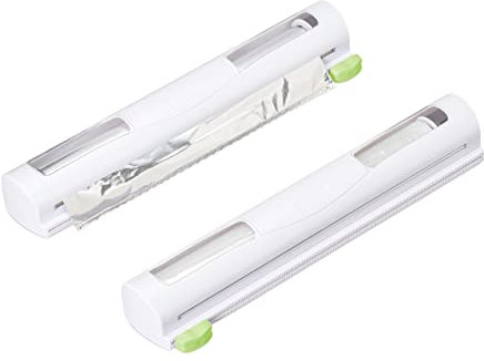 Relaxdays Folienschneider 2er Set, HBT 5x37x8 cm, Folienabroller magnetisch, Frischhalte- & Alufolie, Foliencutter, weiß