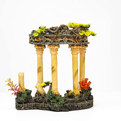 Yusee Aquarium Fish Tank Roman Style Column Decoration Ornament Suitable for Marine Tropical Cold Water Reptile and Aquatic Environments - Non Toxic and Fish Friendly Safe - Ideal Hideaway Shelter