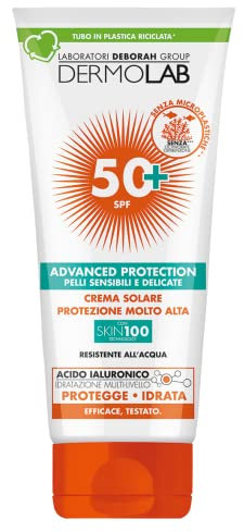 Dermolab - Solskyddskräm för ansikte och kropp, hög SPF 50+ skydd, för klara och känsliga skinn, motverkar hudåldrande och UVA-strålar, vattentålig, dermatologiskt testad 200 ml