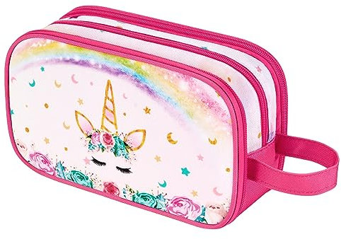 Einhorn Kinder Kulturtasche Mädchen - Kinder Kulturbeutel Zum Aufhängen Waschbeutel Kosmetiktasche Damen Camping Reise Wasserdicht Tragbar Waschtasche für Geschenk