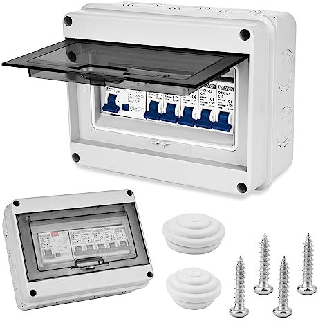 Sporgo Sicherungskasten Aufputz IP65: Unterverteilung Aufputz Verteiler Kleinverteiler, Feuchtraum Aufputz Verteilerkasten, Leistungsschalter 63A, Luftschalter 2×6A+1×10A+1×20A+1×32A (8 Wege)