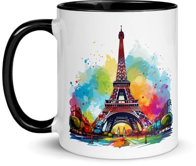 Chatcripant Taza París Torre Eiffel Francia Recuerdo Taza de Viaje Monumentos Dibujo Romance Elegancia Decoración Café Ciudad de las Luces Té Regalo Arte Original (Colorida Torre Eiffel)