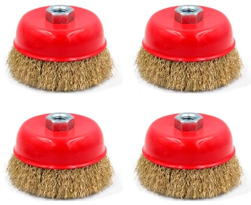 Tradineur - Pack de 4 cepillos de alambre para amoladora angular - Cepillo de acero apto para madera y metal - Lijado y pulido, eliminación de óxido, rebabas - Ø 100 mm