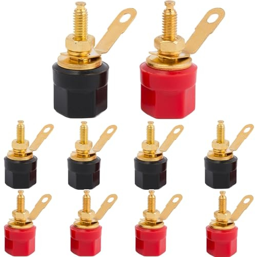 RUNCCI-YUN 10 Stück 4mm Bananenbuchse Bananenstecker Binding Terminal Jack, Audio Lautsprecher Terminal Bananen Typ Panel Buchsen, für 4mm Bananensteckverbinder (Rot Schwarz)