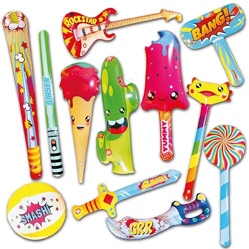 Lavatelli - Set 12 pezzi Giochi gonfiabili, Regalini fine festa compleanno bambini, Impugnabili, varie forme da 40 a 100 cm, gadget mare, piscina, pensierini idee regalo per bambino bambina carnevale
