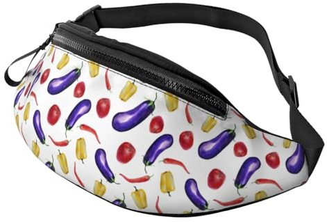 Sac banane à bandoulière pour homme et femme – Aubergine, poivron, sac banane de voyage, sac banane de course pour homme et femme