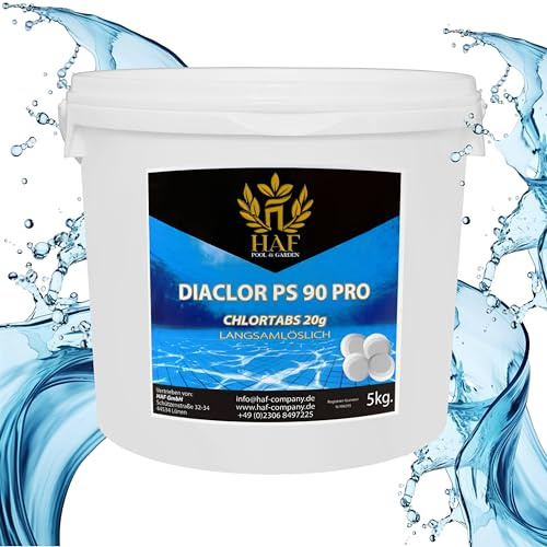 HAF® Langsamlösliche Chlortabletten 20g mit hohem Aktivchlor Gehalt | Chlortabs 20g, 5 kg | L-Tabletten für Desinfektion von Pool, Schwimmbad & Whirlpool - Qualität: Made in Europe - Menge: 1 x 5 kg