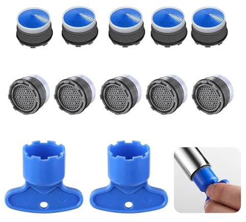 KASESSS 10 Stück Wasserhahn Sieb Set, Strahlregler M18.5, Kunststoff Siebeinsatz mit 2 Mischdüsenschlüssel, Luftsprudler Wasserhahnsieb für Küche und Bad