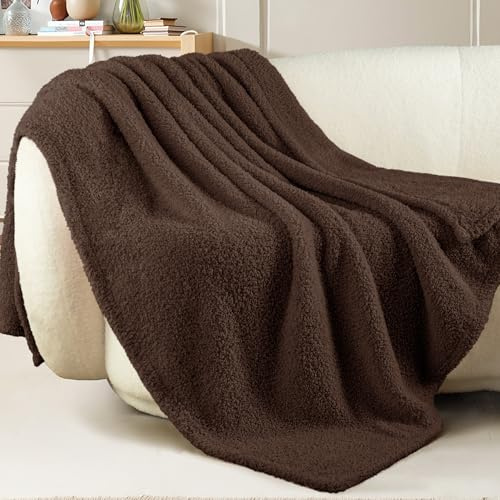 Exclusivo Mezcla Fleece Throw Blanket for Sofa Couch, Soft Lightweight and Fluffy Bed Blankets, Suitable for All Seasons, 127x152 CM, Coffee
