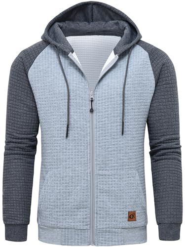 Tyhengta Sweatshirt mit Kapuze Herren Casual Jacken Sweatshirt Waffel Kapuzenpullover Outdoor Kapuzenjacke Pullover Jacke Grau, M