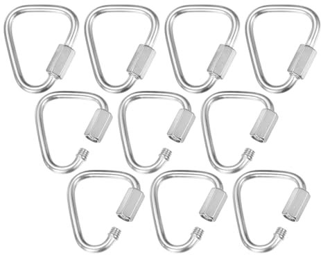 M METERXITY 10-Pack Quick Chain Link Connector, M3.5 1/8 304 Stainless Steel Triangle Locking Repair Chain Links for Swing/Camping/Hiking/Backpack, Twist Key Ring Screw Chain Link [Silver]
