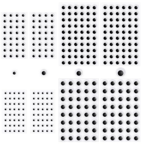 Googly Eyes Stickers, 8 Sheets Self Adhesive Wiggle Googly Eyes for Crafts, Black White Wiggle Eye Assorted Small Size 8mm 10mm 12mm 15mm for DIY Doll Making Sewing Decoration, Easy Peel and Stick