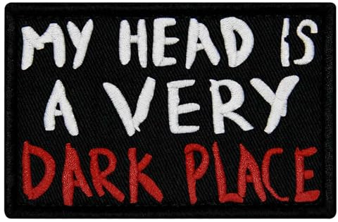 EmbTao My Head is A Very Dark Place Patch broderad motorcykelemblem rolig applikation fästkrok och ögla emblem