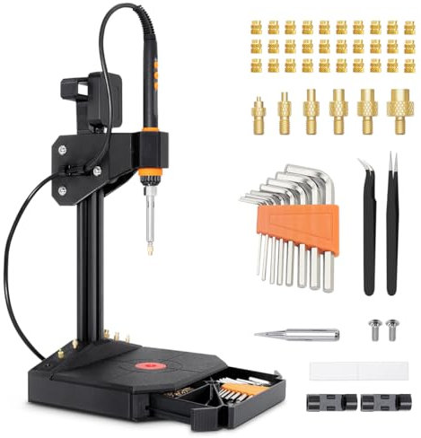 Mintion Machine à sertir à chaleur verticale, kit de pressage pour filetage de fusion, inserts filetés d'impression 3D, kit d'outils d'insertion M2/M3/M4/M5/M6/M8, 30 pièces d'insert fileté M3, outil