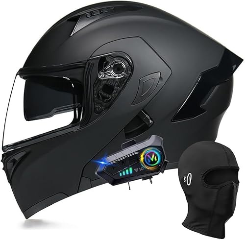 Casque de Moto modulaire Bluetooth, intégral, Rabattable, Double visière, avec Double Haut-Parleur et Microphone, homologué Dot/ECE, pour Adultes, Hommes et Femmes, Tailles M à XXL O,M=57-58cm