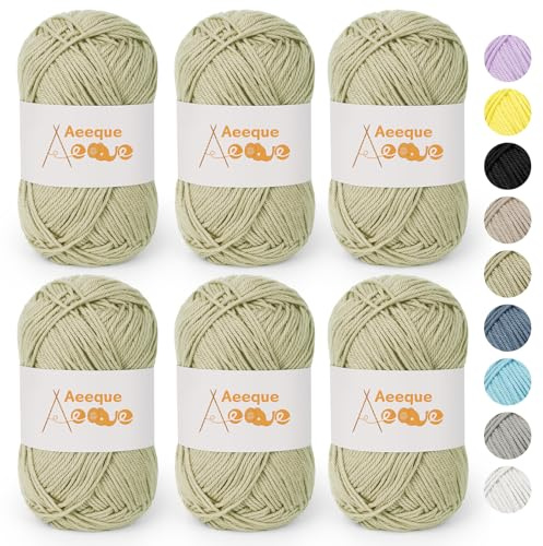 Aeeque Babywolle zum Stricken, 300g Weich Wolle zum Häkeln, 125m 4 Fädig Baumwollgarn, 100% Cotton Yarn, Wolle zum Stricken für Pullover, Socken, Schals, Decken, Mützen (Nadelstärke:3-4mm, Khaki)