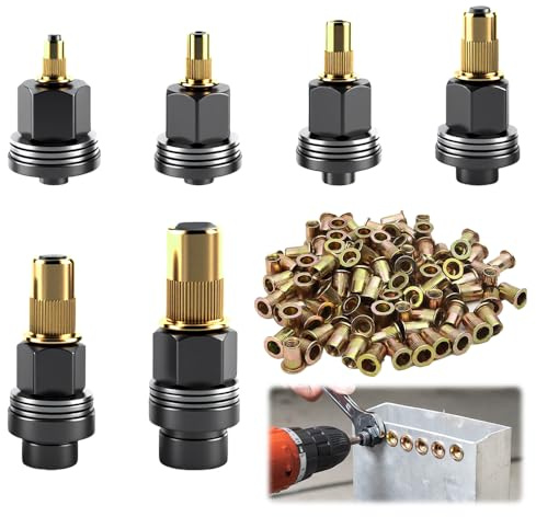 SGZIOO 186 Piezas Remaches Roscados Remachadora Manual de Cabezales Kit, M3, M4, M5, M6, M8, M10 Remachadora de Tuercas Accessori, Tuercas Remachables, Contiene 180 Tuercas, para Alicates de Remachar