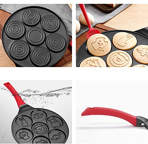 Tomvorks Pannake Maker, Padella per Pancake Antiaderente con Forme di Animale, Piastra in Alluminio da 10 Pollici di Diametro per Stufa a Gas e Elettrica, Manico in Silicone Fresco,