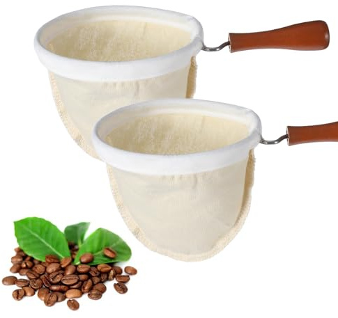 Filtro de café de tela de franela con mango de madera, filtro de café reutilizable hecho a mano, lavable, colador de calcetines para los amantes de los cafés, uso en el café en casa