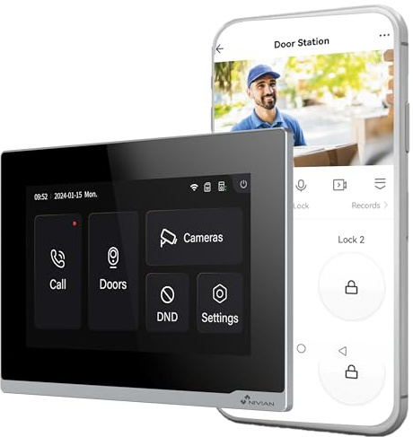 NIVIAN Monitor aggiuntivo da 7 per videocitofono intelligente | Schermo touch Full HD interno | Compatibile con NVS-VIDEOINTERCOM-2W | Connessione 2 fili | Monitor portello WiFi App Tuya
