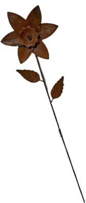 HOOLRZI Vintage Rost Metall Gartenstecker mit Blumen - Wetterbeständig Outdoor Bett & Container Dekor Rostige Metall Blume Gartenstecker