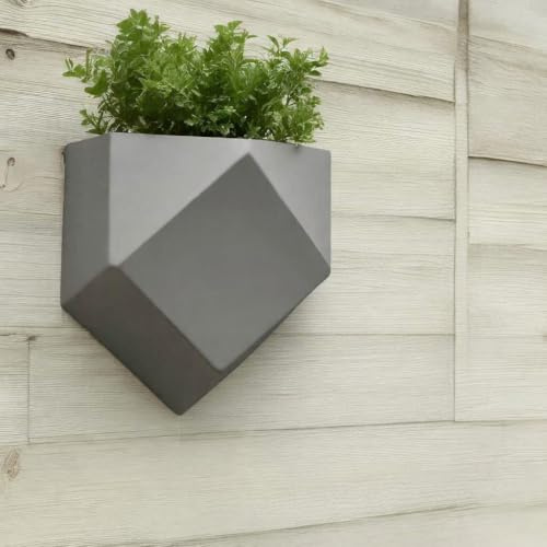 Low Poly Wall Hanging Planter, Modern Geometric Outdoor Pot (Grey, Large 25x23x14cm)