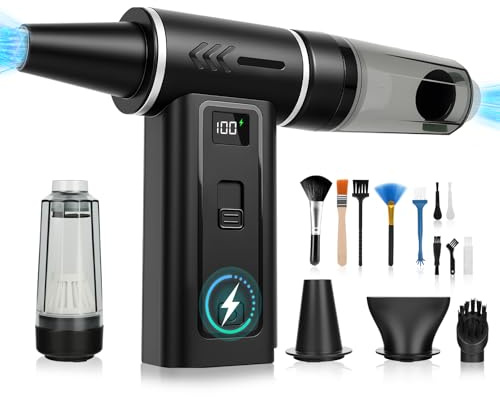 Soplador de Aire Comprimido 2 en 1 Soplador de Polvo Eléctrico y Aspirador 180000 RPM, Batería 8000mAh, 100 Niveles de Velocidad, Pantalla Digital, Limpieza de PC, Teclado y Coche, USB-C