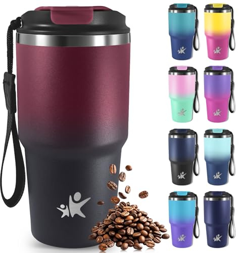 Mujigaga Vaso Térmico 600ml, Vaso Termico, Taza Termica, Cuerda Removible, Vaso Termo Aisladas con Tapa a Prueba de Fugas, Vaso Termico Cafe Hermético para Café Frío y Caliente, Té y Leche